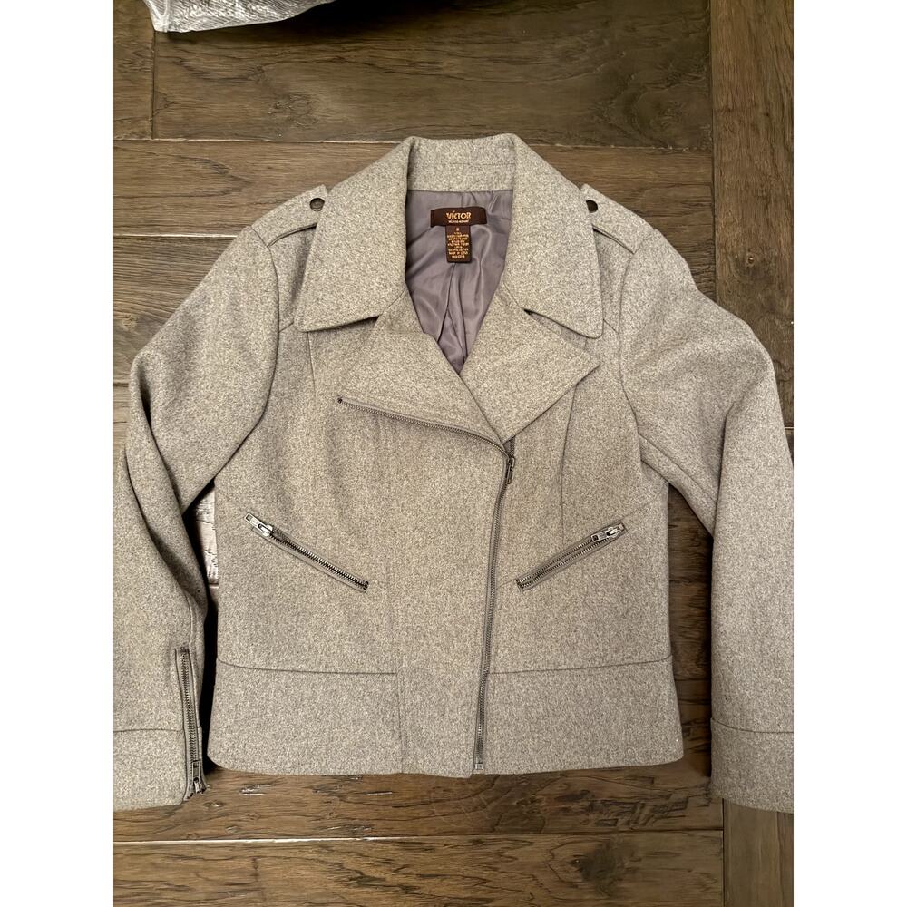 Chic Victor Alfaro Gray Wool Blend‎ Biker Jacket - Size 8